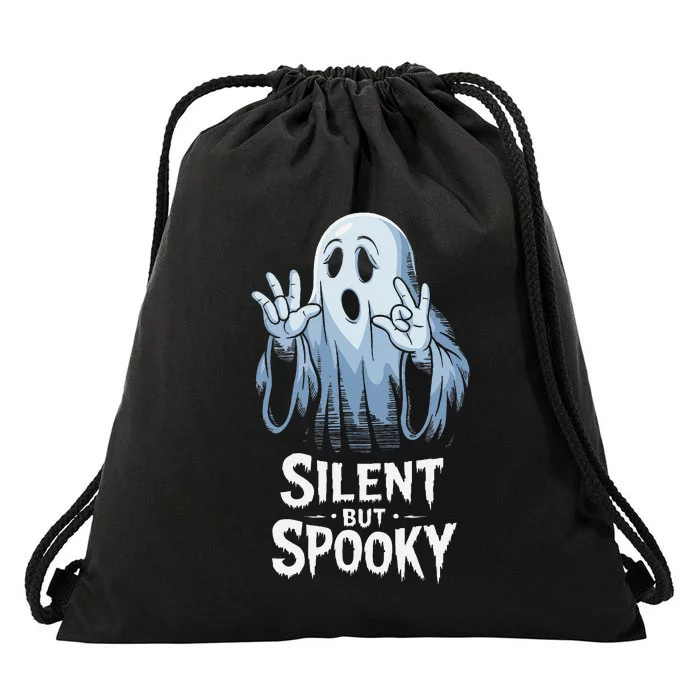 Silent But Spooky Ghost Design For Halloween Lovers Drawstring Bag