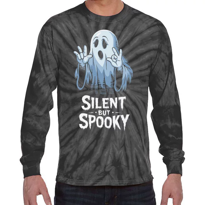 Silent But Spooky Ghost Design For Halloween Lovers Tie-Dye Long Sleeve Shirt