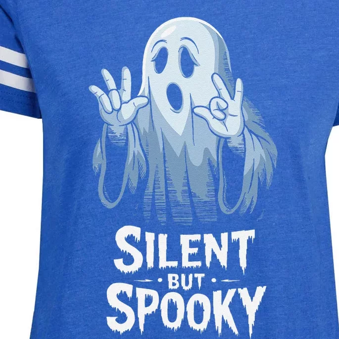 Silent But Spooky Ghost Design For Halloween Lovers Enza Ladies Jersey Football T-Shirt