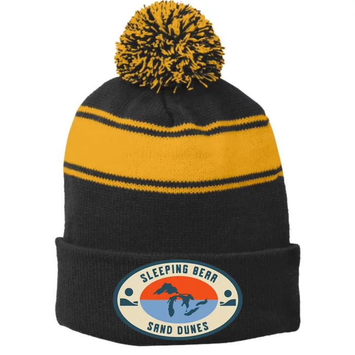 Sleeping Bear Sand Dunes Michigan Michigander Great Lakes Stripe Pom Pom Beanie