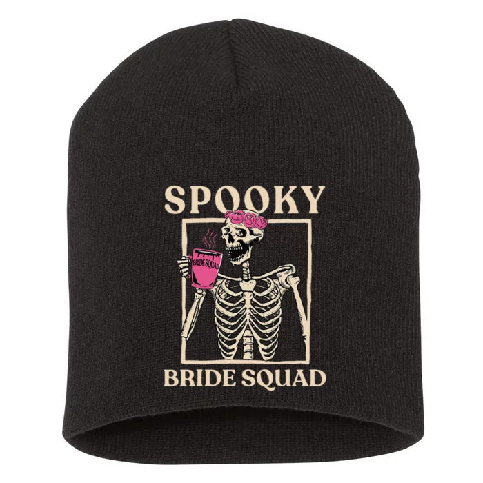 Spooky Bride Squad Skeleton Halloween Bachelorette Party Short Acrylic Beanie