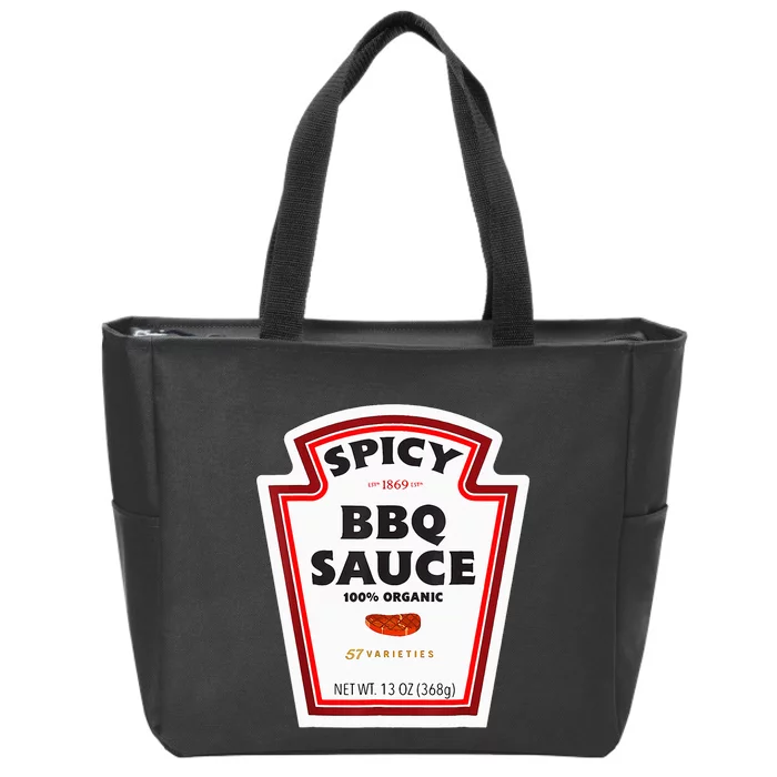 Spicy Bbq Sauce Bottle Label Funny Group Halloween Costume Zip Tote Bag