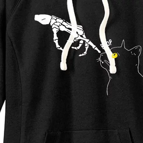 Spooky Boop Skeleton Hand Touch Nose Cat Halloween Costume Women's Fleece Hoodie