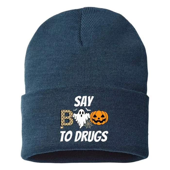 Say Boo To Drugs Red Ribbon Week Awareness Funny Halloween Sustainable Knit Beanie