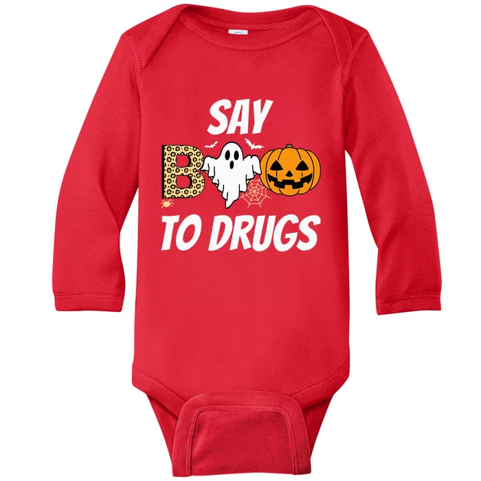 Say Boo To Drugs Red Ribbon Week Awareness Funny Halloween Baby Long Sleeve Bodysuit