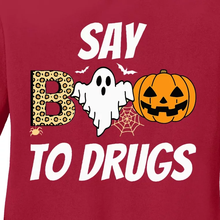 Say Boo To Drugs Red Ribbon Week Awareness Funny Halloween Ladies Long Sleeve Shirt