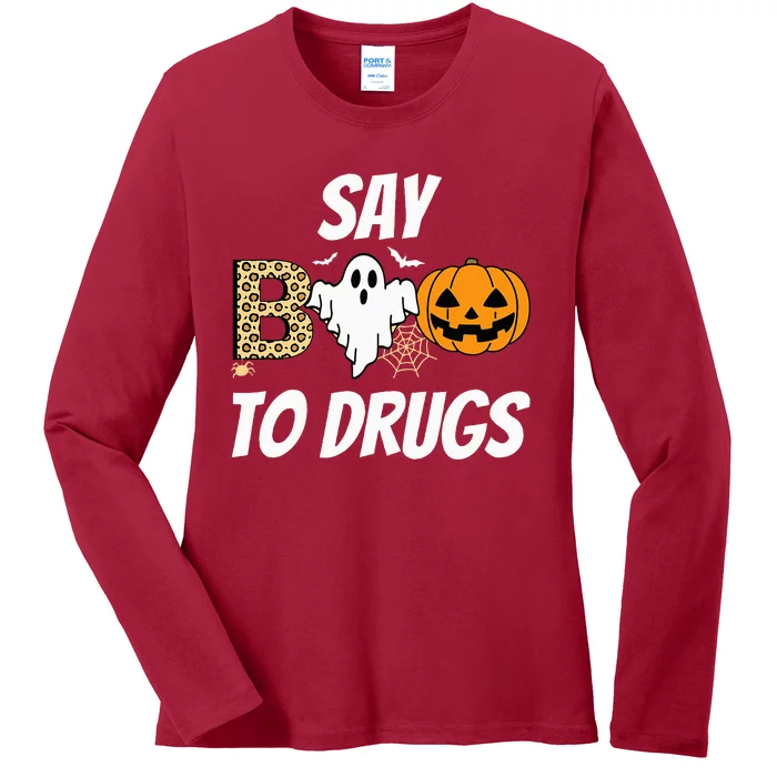 Say Boo To Drugs Red Ribbon Week Awareness Funny Halloween Ladies Long Sleeve Shirt