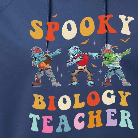 Spooky Biology Teacher Zombie Groovy Halloween Ghost Pumpkin Performance Fleece Hoodie