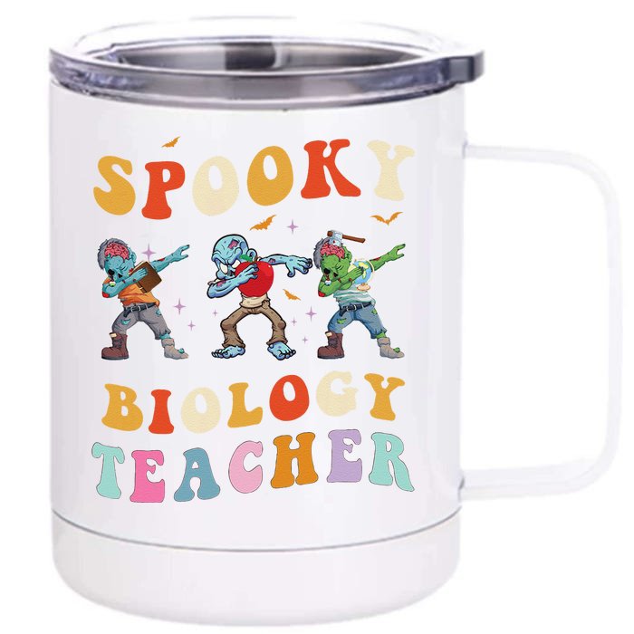 Spooky Biology Teacher Zombie Groovy Halloween Ghost Pumpkin Front & Back 12oz Stainless Steel Tumbler Cup