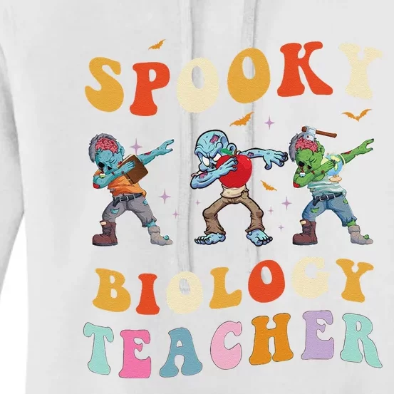 Spooky Biology Teacher Zombie Groovy Halloween Ghost Pumpkin Women's Pullover Hoodie