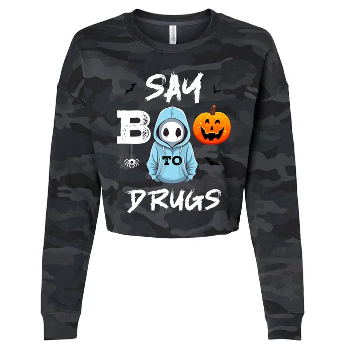 Say Boo To Drugs Funny Halloween Red Ribbon Week Awareness Cropped Pullover Crew