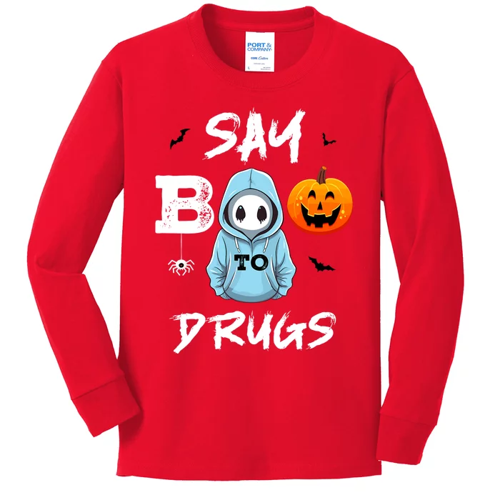 Say Boo To Drugs Funny Halloween Red Ribbon Week Awareness Kids Long Sleeve Shirt