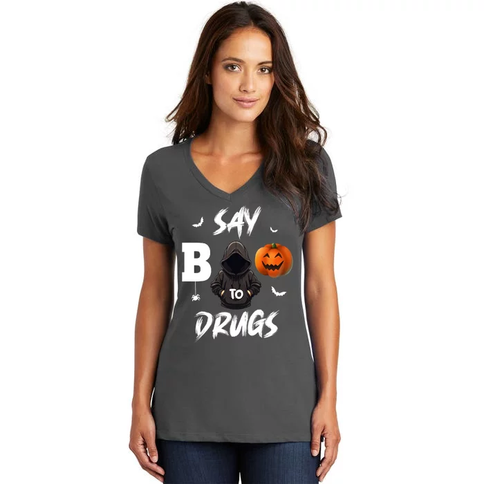 Say Boo To Drugs Halloween Pumpkin Awareness Women's V-Neck T-Shirt