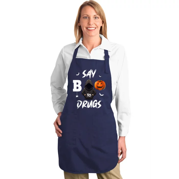 Say Boo To Drugs Halloween Pumpkin Awareness Full-Length Apron With Pocket