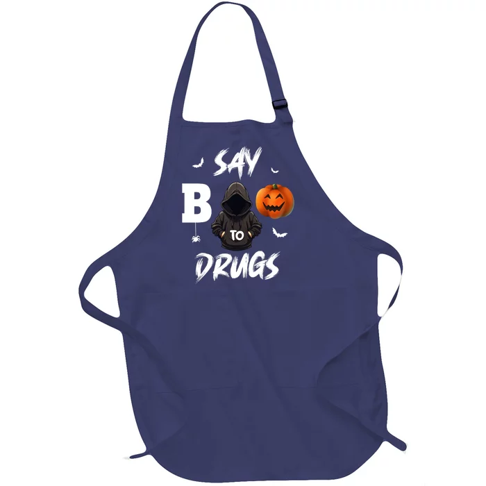 Say Boo To Drugs Halloween Pumpkin Awareness Full-Length Apron With Pocket