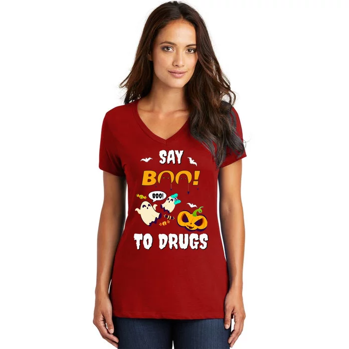 Say Boo To Drugs Red Ribbon Week Awareness Women's V-Neck T-Shirt