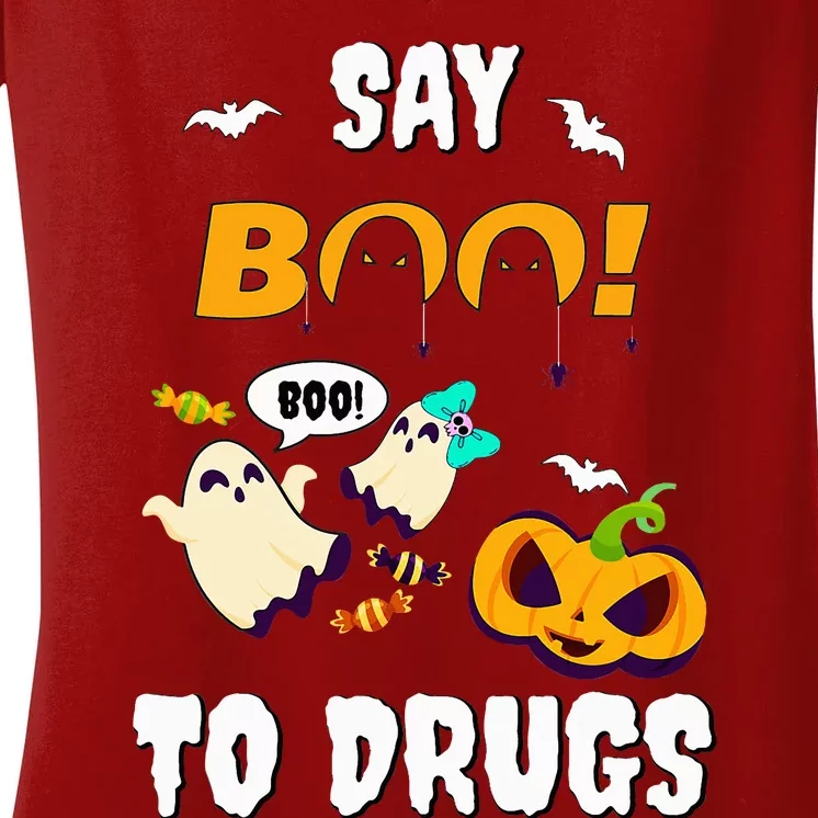 Say Boo To Drugs Red Ribbon Week Awareness Women's V-Neck T-Shirt