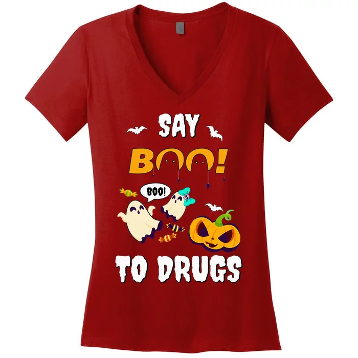 Say Boo To Drugs Red Ribbon Week Awareness Women's V-Neck T-Shirt