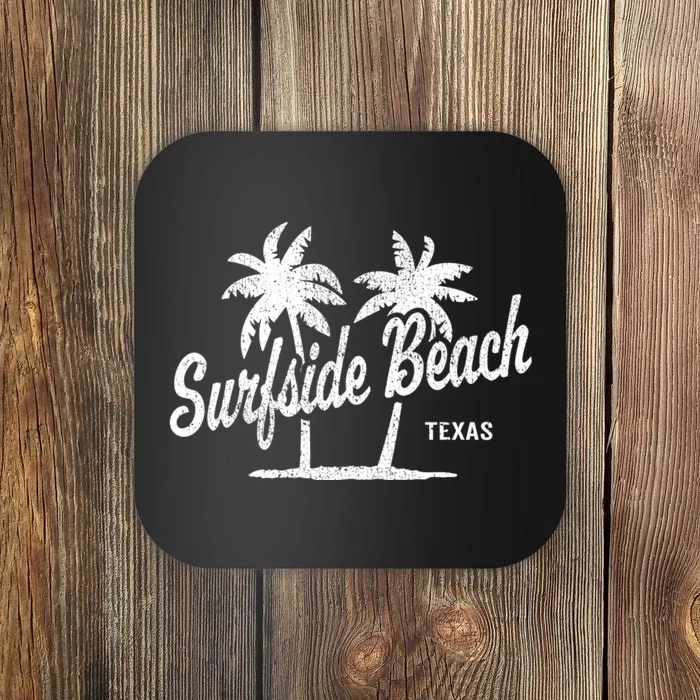 Surfside Beach Texas Vintage 70s Palm Trees Graphic Coaster