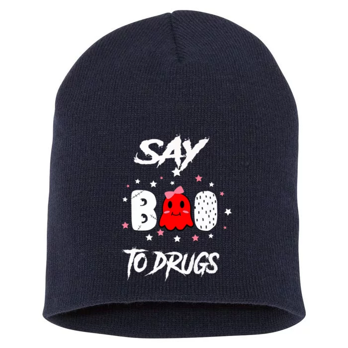 Say Boo To Drugs Halloween Red Ribbon Week Awareness Short Acrylic Beanie