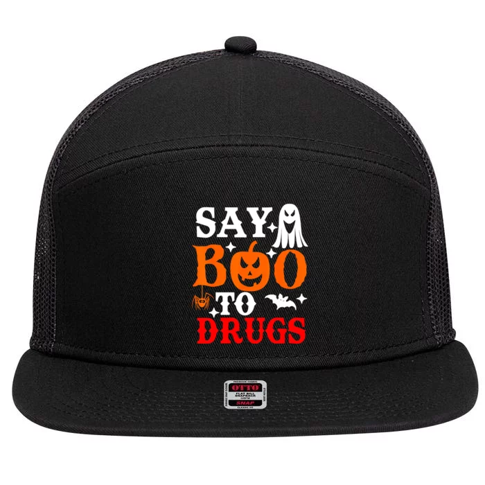 Say Boo To Drugs Funny Halloween Red Ribbon Week Awareness 7 Panel Mesh Trucker Snapback Hat