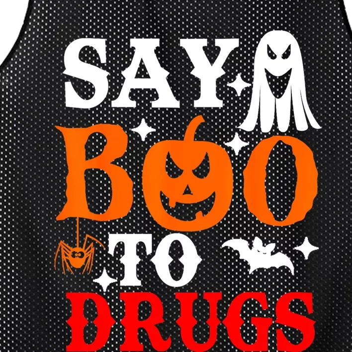 Say Boo To Drugs Funny Halloween Red Ribbon Week Awareness Mesh Reversible Basketball Jersey Tank