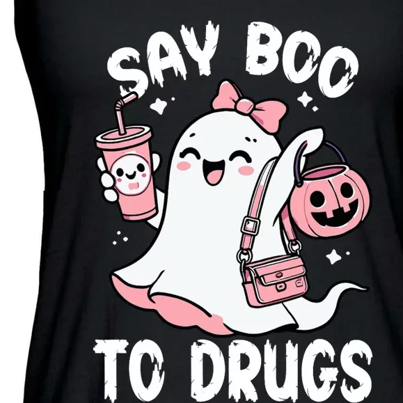 Say Boo To Drugs Funny Halloween Red Ribbon Week Awareness Ladies Essential Flowy Tank