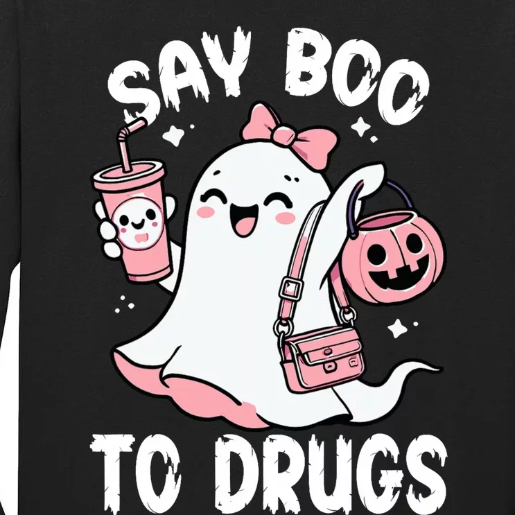 Say Boo To Drugs Funny Halloween Red Ribbon Week Awareness Tall Long Sleeve T-Shirt