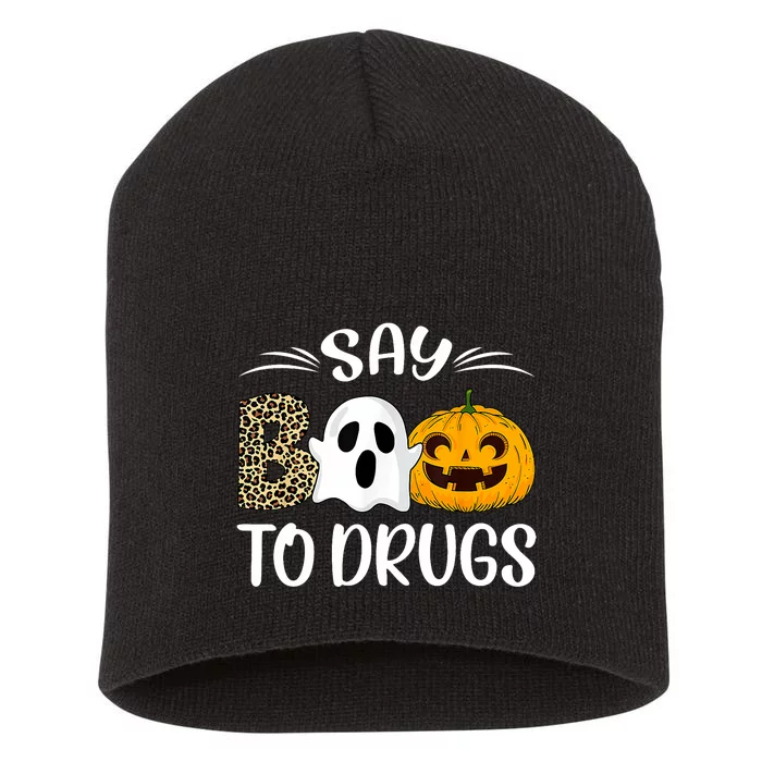 Say Boo To Drugs Red Ribbon Week Awareness Funny Halloween Short Acrylic Beanie