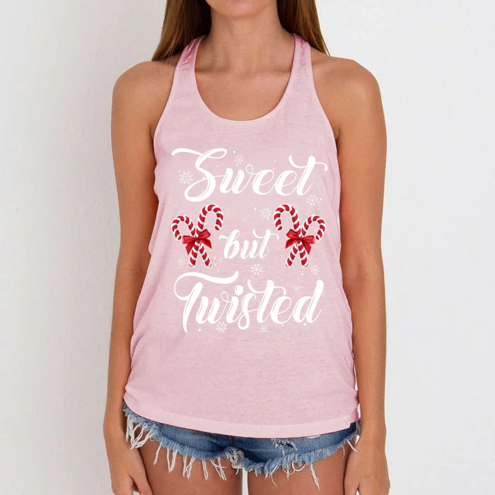 Sweet But Twisted Candy Cane Christmas Hat Funny Funny Gift Cool Gift Women's Knotted Racerback Tank