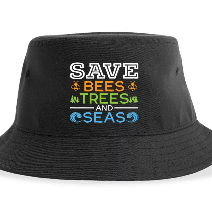 Save Bees Trees And Seas Earth Day Environmentalist Ocean Sustainable Bucket Hat