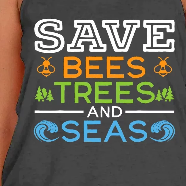 Save Bees Trees And Seas Earth Day Environmentalist Ocean Women's Knotted Racerback Tank