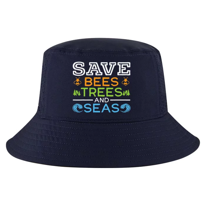 Save Bees Trees And Seas Earth Day Environmentalist Ocean Cool Comfort Performance Bucket Hat