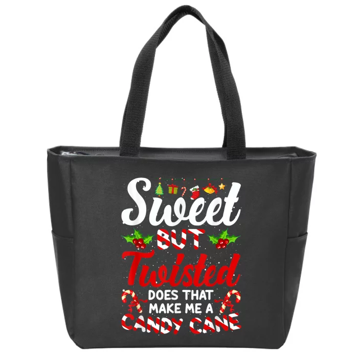 Sweet But Twisted Candy Cane Christmas Matching Zip Tote Bag