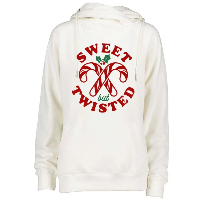 Sweet But Twisted Candy Canes Christmas Holiday Womens Funnel Neck Pullover Hood