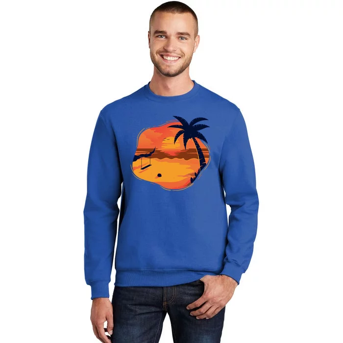 Sunset Beach Tropical Palm Tree Silhouette Relaxing Gift Great Gift Tall Sweatshirt