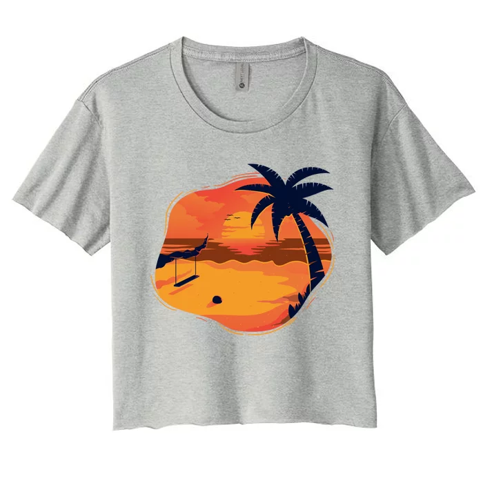 Sunset Beach Tropical Palm Tree Silhouette Relaxing Gift Great Gift Women's Crop Top Tee