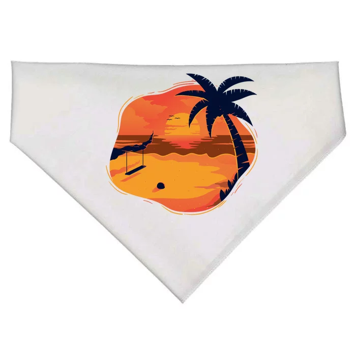 Sunset Beach Tropical Palm Tree Silhouette Relaxing Gift Great Gift USA-Made Doggie Bandana