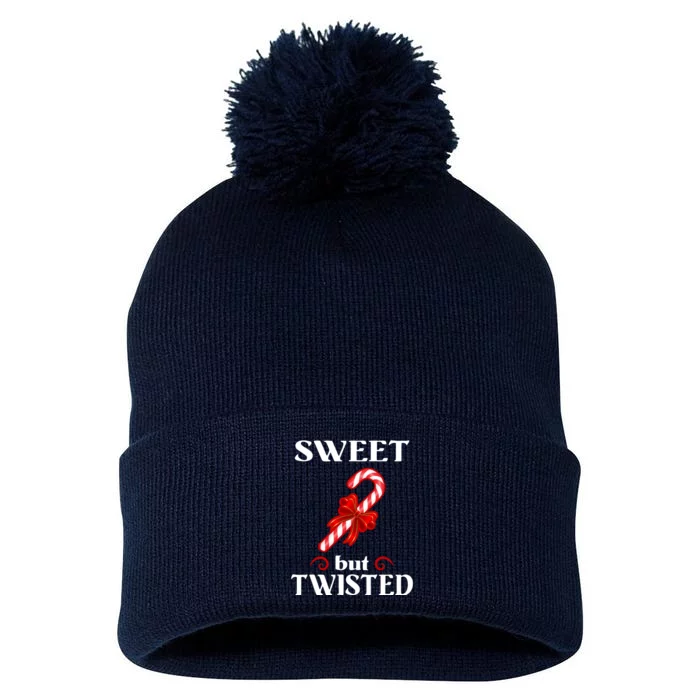 Sweet But Twisted Candy Cane Pom Pom 12in Knit Beanie