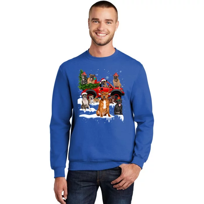 Staffordshire Bull Terrier Red Truck Christmas Tree Santa Gift Sweatshirt