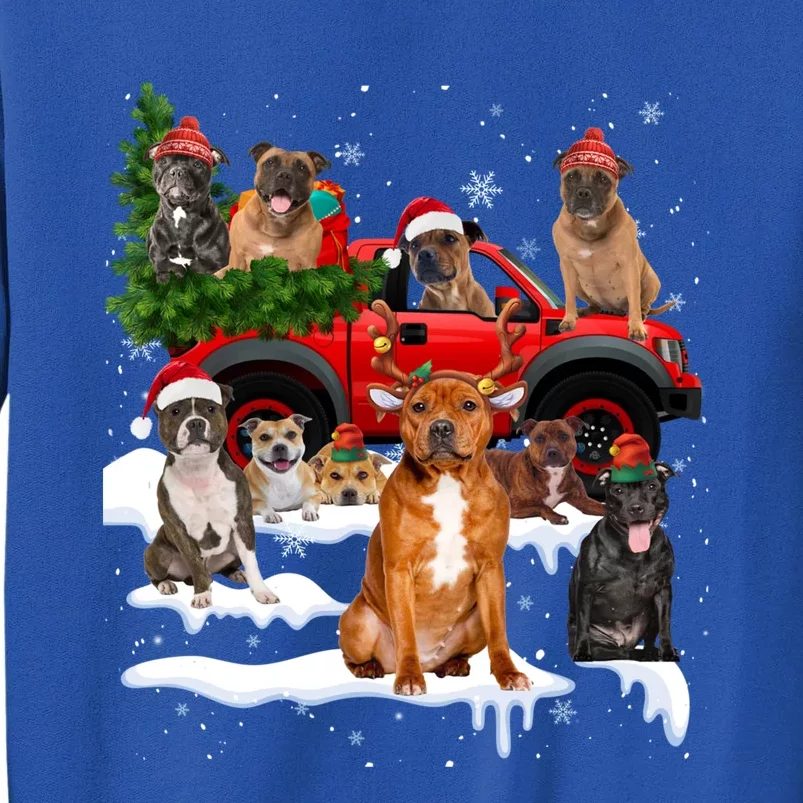 Staffordshire Bull Terrier Red Truck Christmas Tree Santa Gift Sweatshirt