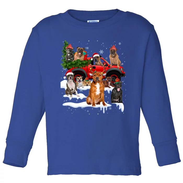 Staffordshire Bull Terrier Red Truck Christmas Tree Santa Gift Toddler Long Sleeve Shirt