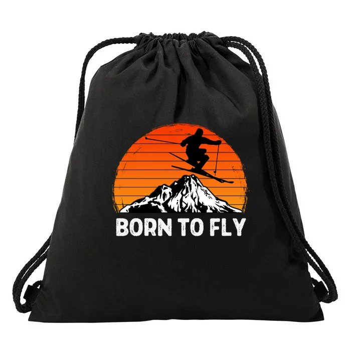 Sunset Born To Ply Skiing Lover Gifts For Skier Drawstring Bag