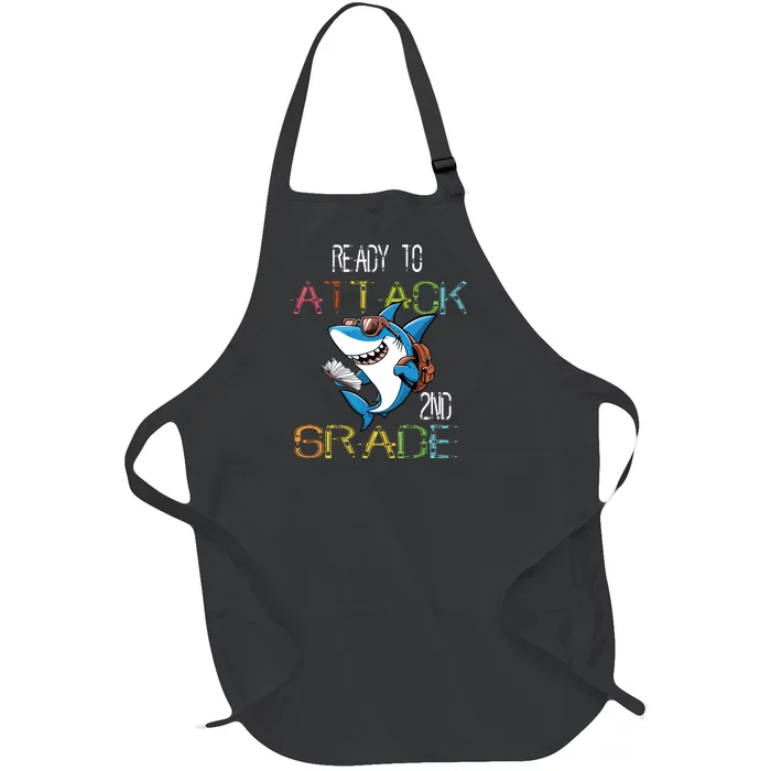 Shark Back To School 2nd Grade Ready To Attack Full-Length Apron With Pocket