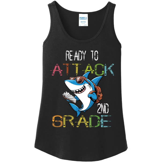 Shark Back To School 2nd Grade Ready To Attack Ladies Essential Tank