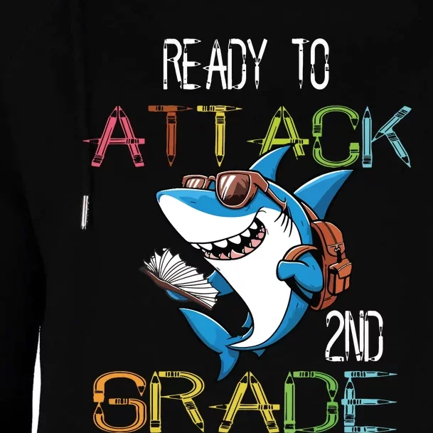 Shark Back To School 2nd Grade Ready To Attack Womens Funnel Neck Pullover Hood