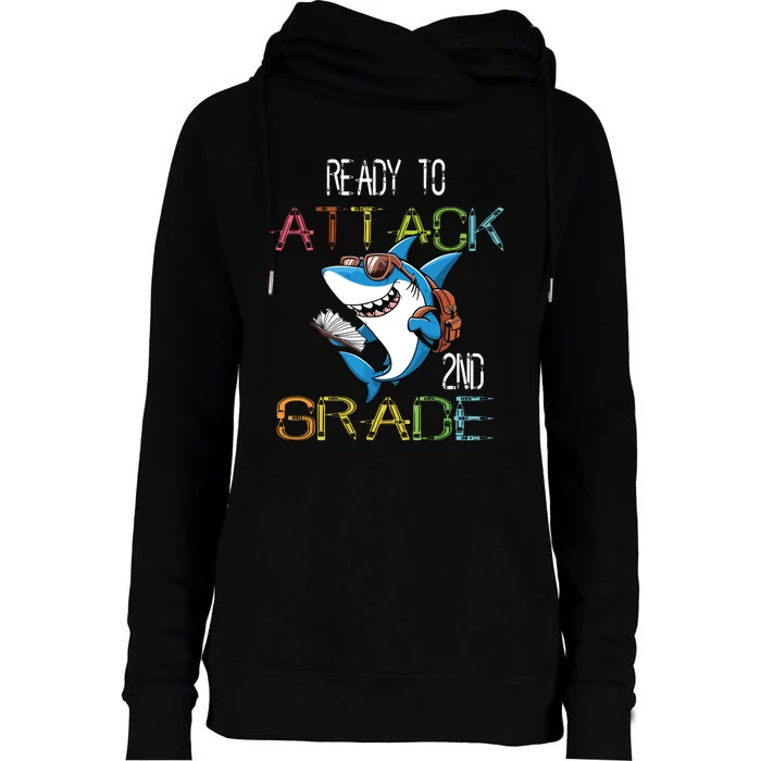 Shark Back To School 2nd Grade Ready To Attack Womens Funnel Neck Pullover Hood