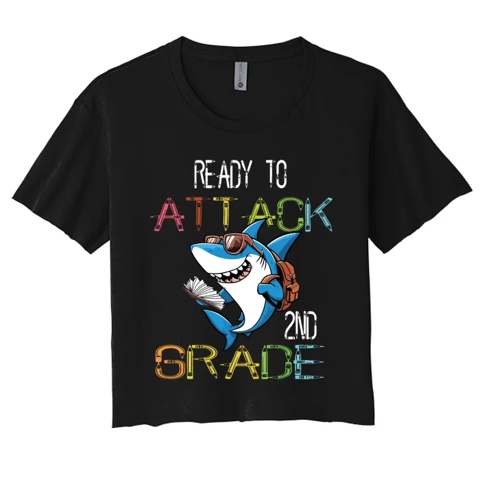 Shark Back To School 2nd Grade Ready To Attack Women's Crop Top Tee