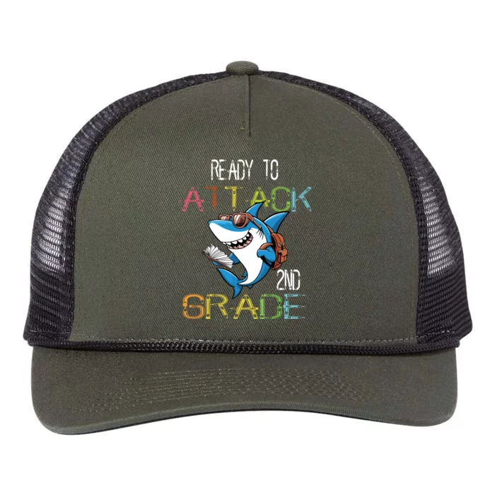 Shark Back To School 2nd Grade Ready To Attack Retro Rope Trucker Hat Cap