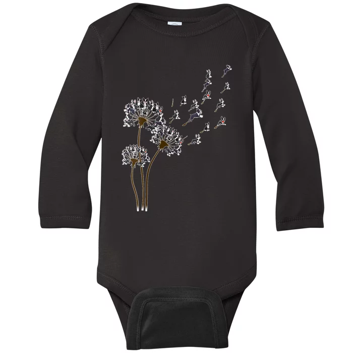 S Boston Terrier Flower Fly Dandelion Boston Terrier Funny Dog V Neck Baby Long Sleeve Bodysuit